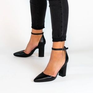 Pashion convertible leather D'Orsay pump (4" block heel and flat, ankle strap)